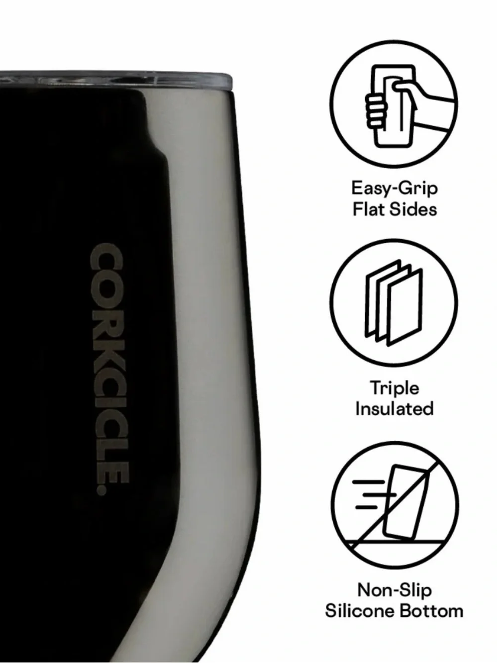 Corkcicle Gunmetal Insulated Stemless Tumbler Wine Cup with Clear Lid- 12 oz.